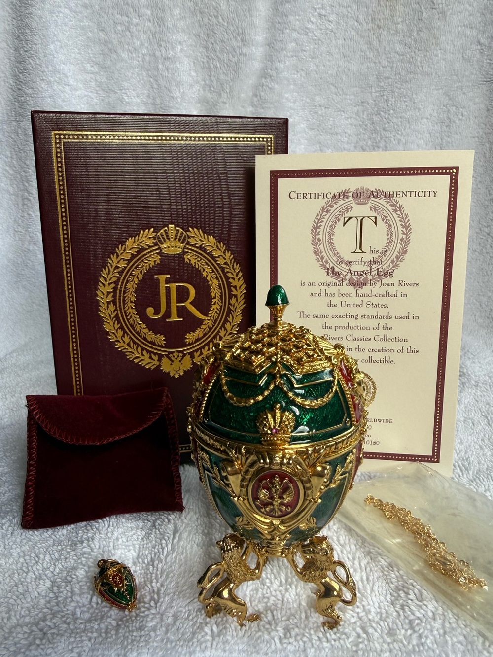 Joan Rivers The Angel Egg with Stand & Box Unopened Necklace & Charm Vintage